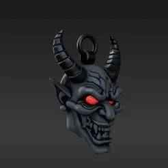 Shadowy Creature Mask Keyring - Angular Horns Fantasy Accessory 3D Printable
