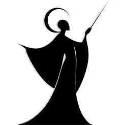 silhouette of a sorceress with a crescent halo and raised wand 1 - 2D/3D Wall Art STL+SVG For CNC Router, Plasma, Waterjet, Laser & 3D Printer