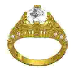 Single Round Diamond Engraving Design Engagement Ring