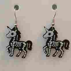 Skeleton Unicorn – Halloween Earrings & Keychain STL (Non-AMS, 2-Color)