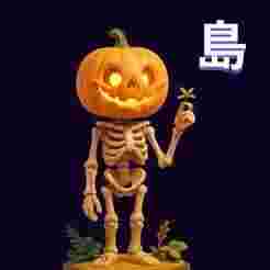 Skeleton with pumpkin head – 3D figure for Halloween