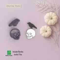 Skull Profile (with crow) Halloween Polymer Clay Cutters | Digital STL File | 4 Sizes