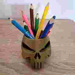 Skull PUNISHER pencil holder | Skull | PUNISHER | crâne | cráneo | 3D PRINTING FILE | 3D STL FILE