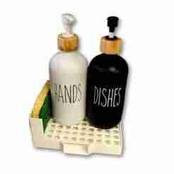 Soap and sponge holder for sink - Integrated drainer with removable grid - Storage for sponge and soap