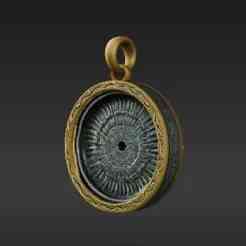 Sorcerer's Guardian Eye Keychain - Powerful Ancient Amulet, Detailed Circular Relic, Ethereal Green Gemstone Print