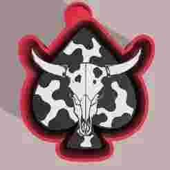 ♠️🐮 Spade Skull – Freshie, Keychain, Resin & Candle Mold A bold & stylish bow with cow print spade and horned skull centerpiece