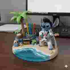🎸🌴 Stitch Elvis on the Beach Pencil Holder - Tropical Desk Organizer.