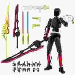 T13 action figure already assembled, Titan 13 multicolor action figure set with 3D printed lightsaber T 13 Lucky Robo Nova 13 Action figures t13 action figures (Black-R-W).