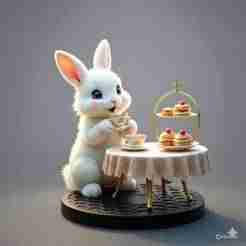 teatime, rabbit with cake, cupcakes, cookies and tea - Alice in Wonderland