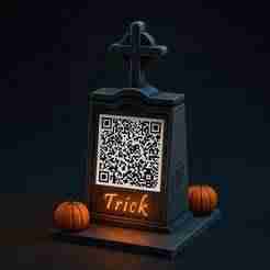 Trick or treat? Double-sided QR code stand for Halloween