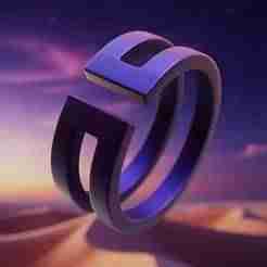 Twin-Cut Ring - Futuristic Minimal Geometric 3D Print Model 39