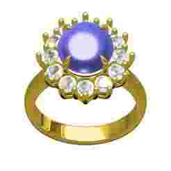 Unique Cabochon Stone Round Diamond Cluster Ring