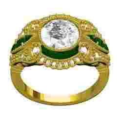 Unique Large Round Diamond Bezel Set Art Deco Ring
