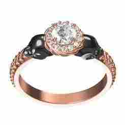 Unique Round Halo Double Skull Engagement Ring