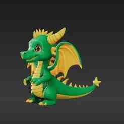 Vibrant Emerald Dragon Chibi Keychain STL - Golden Winged Miniature for 3D Printers