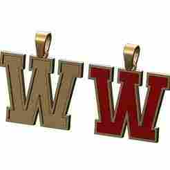 W enamel varsity letter sports letterman jersey pendant charm 3D print model