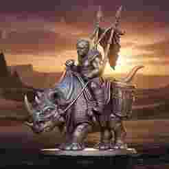 War Rhino Warlord – Armored Beast & Spear Rider Miniature