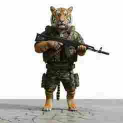 Warrior Tiger — Fierce Anthropomorphic Tiger with AK-47 (STL, Ready to Print)