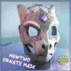 Wearable Mewtwo Ornate Mask - Articulated Movable Jaw, Mini & Keychain Versions STL/3MF
