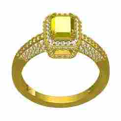 Yellow Radiant Stone and White Round Diamond Engagement Ring