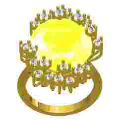 Yellow Sapphire Oval and Round Diamond Cocktail Ring
