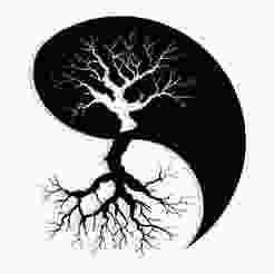 yin-yang symbol with roots and branches extending from each side 1 - 2D/3D Wall Art STL+SVG For CNC Router, Plasma, Waterjet, Laser & 3D Printer