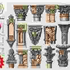 14 Gothic Columns  support 3D Models | CNC, Laser, 3D Printing | Pacchetto di Modelli 3D Gotico-Romanici | Pack de Modèles 3D Gothique-Roman