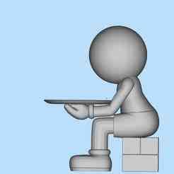 Sitting and holding a round plate display stand ornaments Miniature scene digital model
