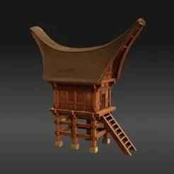 Traditional Stilt House with Curved Roof – 3D Printable Model