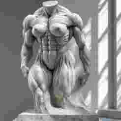 Anatomy of Power: Light Stone Sculpture Showcasing Well-Defined Chest and Abdomen, Transitioning to a Flowing Base, Symbolizing Strength