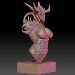 Demon Empress Bust – Dark Fantasy Armor & Horned Idol – 3D Print Statue