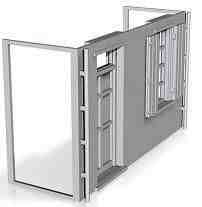 House front module,rendered, open shutters with door on left 1/152 scale