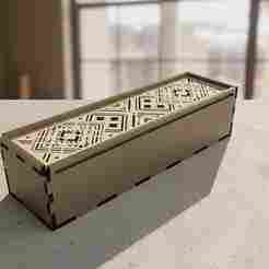 Laser Cut Pencil Box SVG with Sliding Lid – Wooden Pen Case Template with Ethnic Geometric Pattern