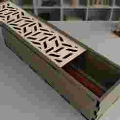 Laser Cut Pencil Box SVG with Sliding Lid – Wooden Pen Case Template with Geometric Pattern