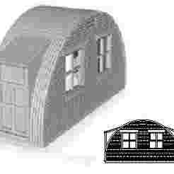 Nissen Hut module Brick end section end windows with two side door 1/87 scale