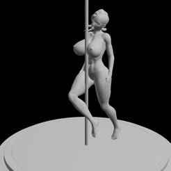 Sexy girl with big breasts on a pole
