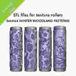 Winter Woodland Texture Mini Rollers for clay, holly, pinecones, birds, trees, Set #64