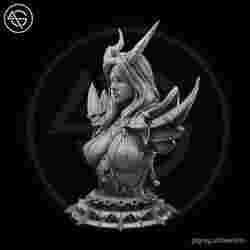 Miniature Bust - Selene the Tiefling Sorcerer, DnD Minis - Fantasy Character Bust for Painting 90mm Height - DnD STL (Pre-Supported)