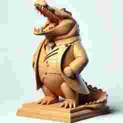 2129 Laughing Crocodile - Full-Figure 3D-Printed Wooden Statue, pug, dachshund, poodle, cat, monkey, owl, beagle, crocodile, lion, fox, bull terrier, pomeranian, galgo, wolf, doberman pinscher, newfoundland, elephant, donkey, german shepherd