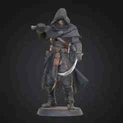 3D Printable Rogue Miniature STL | 28mm Scale Hooded Assassin with Dual Daggers | Tabletop RPG, D&D, Pathfinder Resin Model