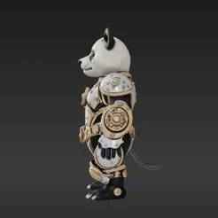 3D Printable Steampunk Panda – Detailed Metal Plates and Pipes Miniature