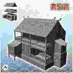 Asian building with annexes and double balconies (18) - Medieval Asia Feudal Asian Traditionnal Ninja Oriental