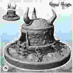 Chaos building with roof horns and ladder on base (9) - Ork Green Horde Fantasy Beast Chaos Demon Ogre