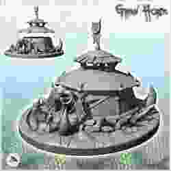 Circular chaos building with skull statue and shield flag (7) - Ork Green Horde Fantasy Beast Chaos Demon Ogre