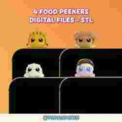 cute food Peeker Charm (hippers) set for smartphone and kindle 4 pieces