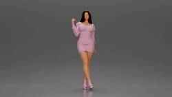 Elegant fashion model in pink mini dress and heels posing