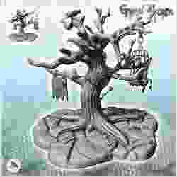 Evil tree with flags and skeleton in metal cage (12) - Ork Green Horde Fantasy Beast Chaos Demon Ogre