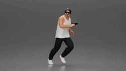 Gangster Man in Beanie Tank Pants Sneakers Running with Gun