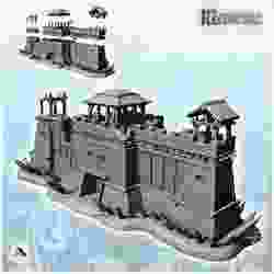 Large wall with two towers and fortified gate with roofs (10) - DnD Wargaming Medieval War of the Rose Saga