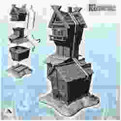 Medieval house with large tower with terrace and pipes (10) - Medieval Gothic Feudal Old Archaic Saga 28mm 15mm